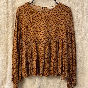 Zara Burnt Mustard/Burgundy Floral Peplum Top